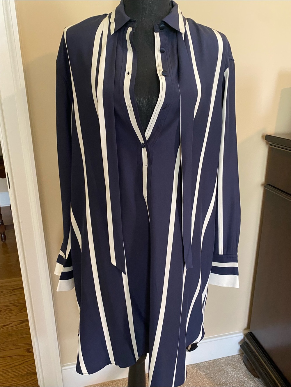 rag & bone Navy and White Striped Long-Sleeve Shirt Dress